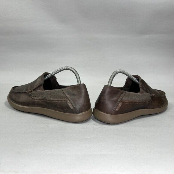 Crocs Santa Cruz 2 Luxe Shoes Men's Size 8 Brown Leather Slip On Loafers - Picture 6 of 11